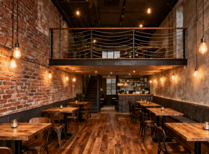 Restaurant mezzanine cable railing
