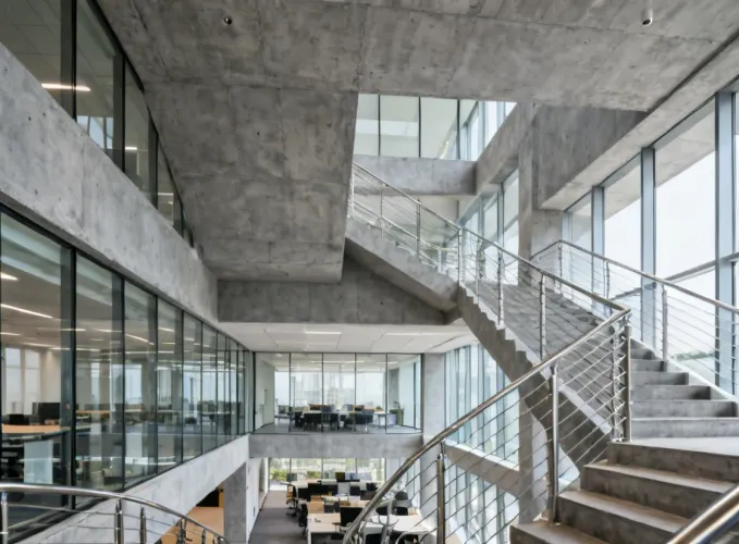 Commercial office cable railing staircase